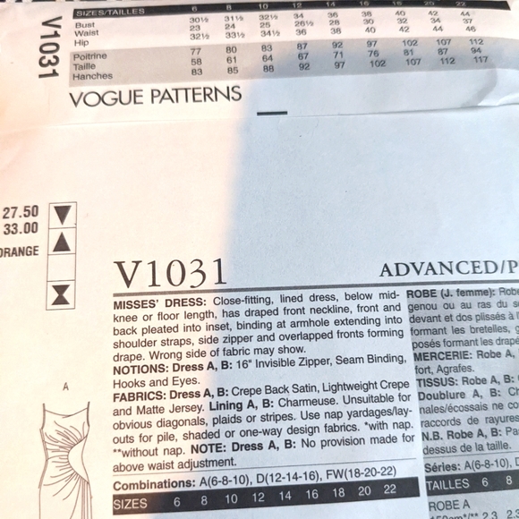 Vogue V1031 Bellville Sassoon size (18-20-22) pattern only - Picture 2 of 3